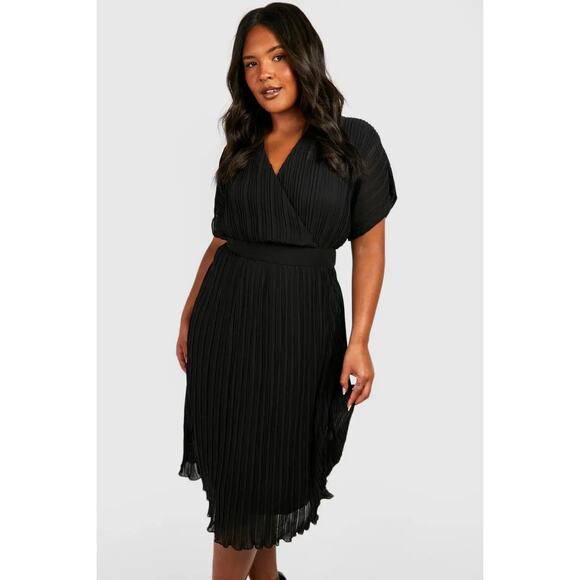BOOHOO Midi Dress Womens Size 22 Pleated Special Occasion Event Party Holiday - Picture 1 of 11